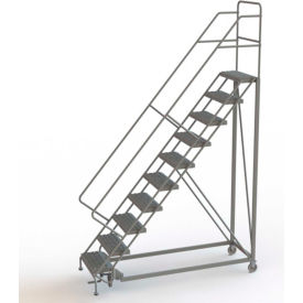 Tri Arc Mfg KDEC110246 10 Step 24"W Steel Safety Angle Rolling Ladder, Perforated Tread, Gray - KDEC110246 image.