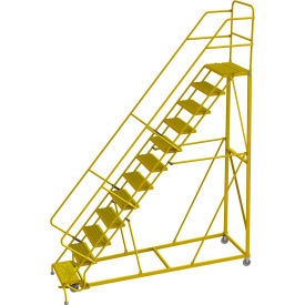 Tri Arc Mfg KDEC112242-Y 12 Step 24"W Steel Safety Angle Rolling Ladder, Grip Strut, Safety Yellow - KDEC112242-Y image.