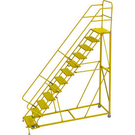 Tri Arc Mfg KDEC112246-Y 12 Step 24"W Steel Safety Angle Rolling Ladder, Perforated Tread, Safety Yellow - KDEC112246-Y image.