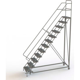 Tri Arc Mfg KDEC112246 12 Step 24"W Steel Safety Angle Rolling Ladder, Perforated Tread, Gray - KDEC112246 image.