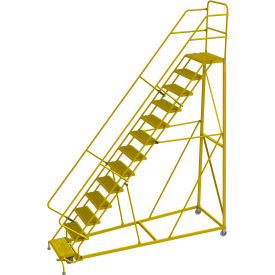 Tri Arc Mfg KDEC113242-Y 13 Step 24"W Steel Safety Angle Rolling Ladder, Grip Strut, Safety Yellow - KDEC113242-Y image.