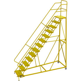 Tri Arc Mfg KDEC113246-Y 13 Step 24"W Steel Safety Angle Rolling Ladder, Perforated Tread, Safety Yellow - KDEC113246-Y image.