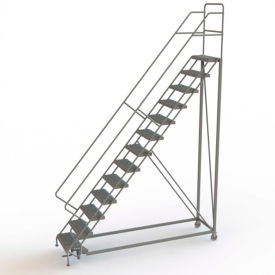 Tri Arc Mfg KDEC113246 13 Step 24"W Steel Safety Angle Rolling Ladder, Perforated Tread, Gray - KDEC113246 image.