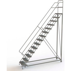 Tri Arc Mfg KDEC114242 14 Step 24"W Steel Safety Angle Rolling Ladder, Grip Strut, Gray - KDEC114242 image.