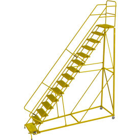 Tri Arc Mfg KDEC115242-Y 15 Step 24"W Steel Safety Angle Rolling Ladder, Grip Strut, Safety Yellow - KDEC115242-Y image.