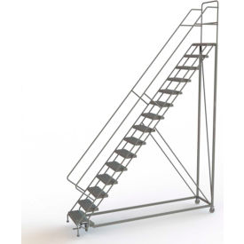 Tri Arc Mfg KDEC115242 15 Step 24"W Steel Safety Angle Rolling Ladder, Grip Strut, Gray - KDEC115242 image.