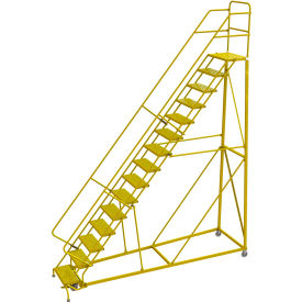 Tri Arc Mfg KDEC115246-Y 15 Step 24"W Steel Safety Angle Rolling Ladder, Perforated Tread, Safety Yellow - KDEC115246-Y image.