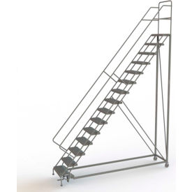 Tri Arc Mfg KDEC115246 15 Step 24"W Steel Safety Angle Rolling Ladder, Perforated Tread, Gray - KDEC115246 image.