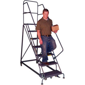 Tri Arc Mfg KDHS107246 7 Step Heavy-Duty 600 Lb. Cap. Safety Angle Steel Rolling Ladder - Perforated - KDHS107246 image.