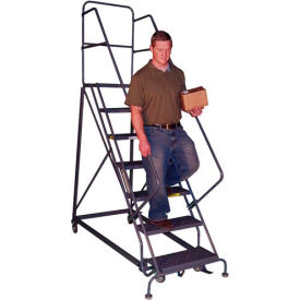 8 Step Heavy-Duty 600 Lb. Cap. Safety Angle Steel Rolling Ladder - Grip Strut - KDHS108242