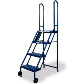 Tri Arc Mfg KDMF104166 4 Step Folding Rolling Ladder Stand - Perforated Tread - KDMF104166 image.