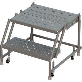 2 Step 16""W 30""D Top Step Steel Rolling Ladder Perforated Tread No Handrail - KDSR002166-D3