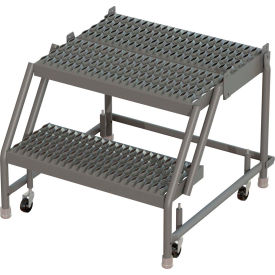 Tri Arc Mfg KDSR002242-D2 2 Step 24"W 20"D Top Step Steel Rolling Ladder, Grip Strut Tread, No Handrail - KDSR002242-D2 image.