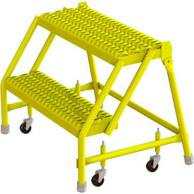 Tri Arc Serrated 24""W 2 Step Steel Rolling Ladder 10""D Top Step - KDSR002242-Y