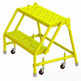 Tri Arc Perforated 24""W 2 Step Steel Rolling Ladder 10""D Top Step - KDSR002246-Y