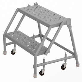 2 Step 24""W 10""D Top Step Steel Rolling Ladder Perforated Tread No Handrail - KDSR002246