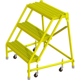 Tri Arc Serrated 24""W 3 Step Steel Rolling Ladder 10""D Top Step - KDSR003242-Y