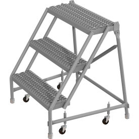 Tri Arc Mfg KDSR003242 3 Step 24"W 10"D Top Step Steel Rolling Ladder, Grip Strut Tread, No Handrail - KDSR003242 image.