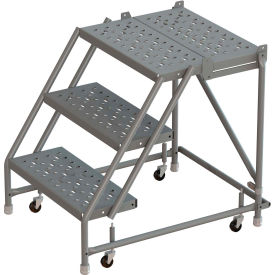 3 Step 24""W 20""D Top Step Steel Rolling Ladder Perforated Tread No Handrail - KDSR003246-D2