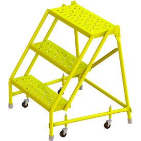 Tri Arc Mfg KDSR003246-Y Tri Arc Perforated 24"W 3 Step Steel Rolling Ladder, 10"D Top Step - KDSR003246-Y image.