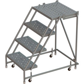 4 Step 16""W 20""D Top Step Steel Rolling Ladder Perforated Tread No Handrail - KDSR004166-D2