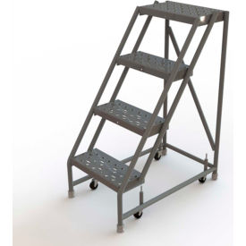 4 Step 16""W 10""D Top Step Steel Rolling Ladder Perforated Tread No Handrail - KDSR004166