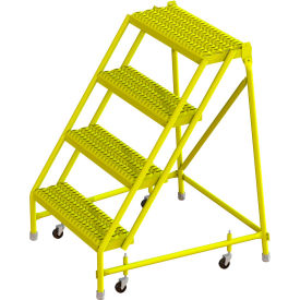 Tri Arc Serrated 24""W 4 Step Steel Rolling Ladder 10""D Top Step - KDSR004242-Y
