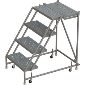 Tri Arc Mfg KDSR004246-D3 4 Step 24"W 30"D Top Step Steel Rolling Ladder, Perforated Tread, No Handrail - KDSR004246-D3 image.