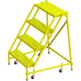 Tri Arc Perforated 24""W 4 Step Steel Rolling Ladder 10""D Top Step - KDSR004246-Y