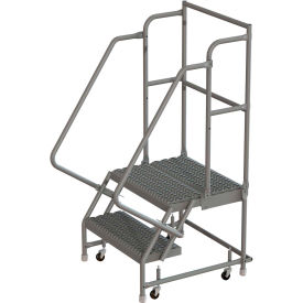 2 Step 16""W 20""D Top Step Steel Rolling Ladder Grip Strut Tread 36"" Handrail - KDSR102162-D2