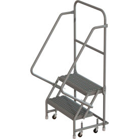 Tri Arc Mfg KDSR102162 2 Step 16"W 10"D Top Step Steel Rolling Ladder, Grip Strut Tread, 36" Handrail - KDSR102162 image.