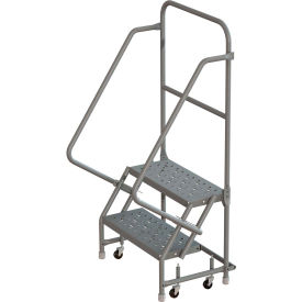 Tri Arc Mfg KDSR102166 2 Step 16"W 10"D Top Step Steel Rolling Ladder, Perforated Tread, 36" Handrail - KDSR102166 image.