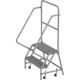 Tri Arc Mfg KDSR102242 2 Step 24"W 10"D Top Step Steel Rolling Ladder, Grip Strut Tread, 36" Handrail - KDSR102242 image.