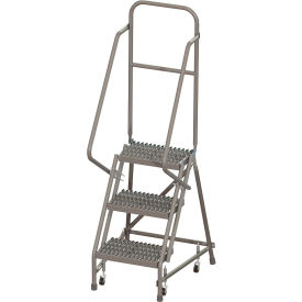 Tri Arc Mfg KDSR103162-D2 3 Step 16"W 20"D Top Step Steel Rolling Ladder, Grip Strut Tread, 36" Handrail - KDSR103162-D2 image.