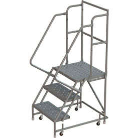 Tri Arc Mfg KDSR103166-D2 3 Step 16"W 20"D Top Step Steel Rolling Ladder, Perforated Tread, 36" Handrail - KDSR103166-D2 image.