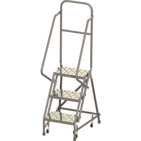 Tri Arc Mfg KDSR103166 3 Step 16"W 10"D Top Step Steel Rolling Ladder, Perforated Tread, 36" Handrail - KDSR103166 image.