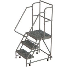 Tri Arc Mfg KDSR103242-D2 3 Step 24"W 20"D Top Step Steel Rolling Ladder, Grip Strut Tread, 36" Handrail - KDSR103242-D2 image.