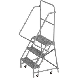 Tri Arc Mfg KDSR103242 3 Step 24"W 10"D Top Step Steel Rolling Ladder, Grip Strut Tread, 36" Handrail - KDSR103242 image.