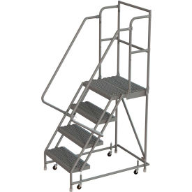 Tri Arc Mfg KDSR104162-D3 4 Step 16"W 30"D Top Step Steel Rolling Ladder, Grip Strut Tread, 42" Handrail - KDSR104162-D3 image.