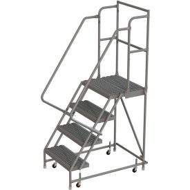 Tri Arc Mfg KDSR104242-D3 4 Step 24"W 30"D Top Step Steel Rolling Ladder, Grip Strut Tread, 42" Handrail - KDSR104242-D3 image.