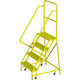 Tri Arc Mfg KDSR104242-Y Tri Arc Serrated 24"W 4 Step Steel Rolling Ladder, 10"D Top Step - KDSR104242-Y image.