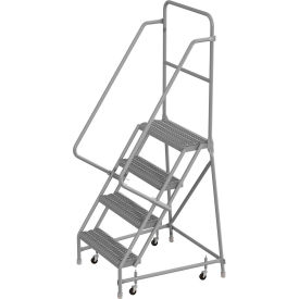 4 Step 24""W 10""D Top Step Steel Rolling Ladder Grip Strut Tread 36"" Handrail - KDSR104242