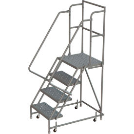 Tri Arc Mfg KDSR104246-D3 4 Step 24"W 30"D Top Step Steel Rolling Ladder, Perforated Tread, 42" Handrail - KDSR104246-D3 image.
