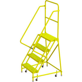Tri Arc Mfg KDSR104246-Y Tri Arc Perforated 24"W 4 Step Steel Rolling Ladder, 10"D Top Step - KDSR104246-Y image.