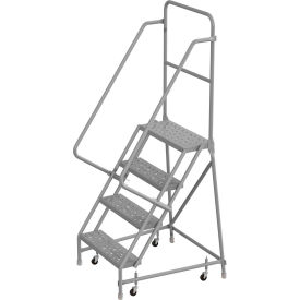 Tri Arc Mfg KDSR104246 4 Step 24"W 10"D Top Step Steel Rolling Ladder, Perforated Tread, 36" Handrail - KDSR104246 image.