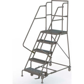 Tri Arc Mfg KDSR105162-D3 5 Step 16"W 30"D Top Step Steel Rolling Ladder, Grip Strut Tread, 42" Handrail - KDSR105162-D3 image.