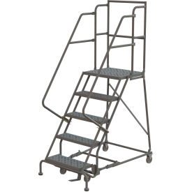 Tri Arc Mfg KDSR105166-D3 5 Step 16"W 30"D Top Step Steel Rolling Ladder, Perforated Tread, 42" Handrail - KDSR105166-D3 image.