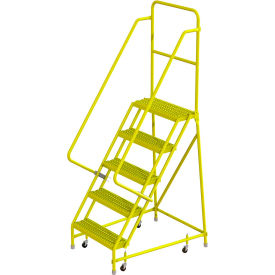 Tri Arc Mfg KDSR105242-Y Tri Arc Serrated 24"W 5 Step Steel Rolling Ladder, 10"D Top Step - KDSR105242-Y image.