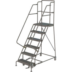 Tri Arc Mfg KDSR106162-D2 6 Step 16"W 20"D Top Step Steel Rolling Ladder, Grip Strut Tread, 36" Handrail - KDSR106162-D2 image.