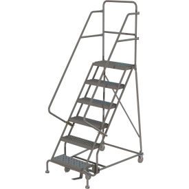 Tri Arc Mfg KDSR106162 6 Step 16"W 10"D Top Step Steel Rolling Ladder, Grip Strut Tread, 36" Handrail - KDSR106162 image.